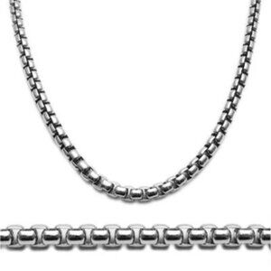 STERLING SILVER RHODIUM FINISH ROUND BOX CHAIN NECKLACE IN 5MM (GAUGE 500).
